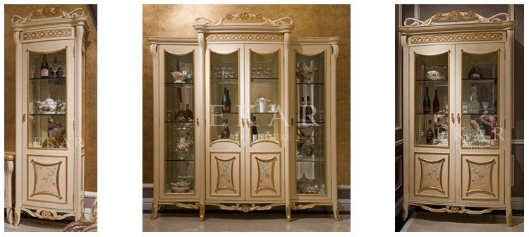 Glass Cupboard In Wooden Frame Ivory Lacquer Antique Style Glass Cabinet FJ-188