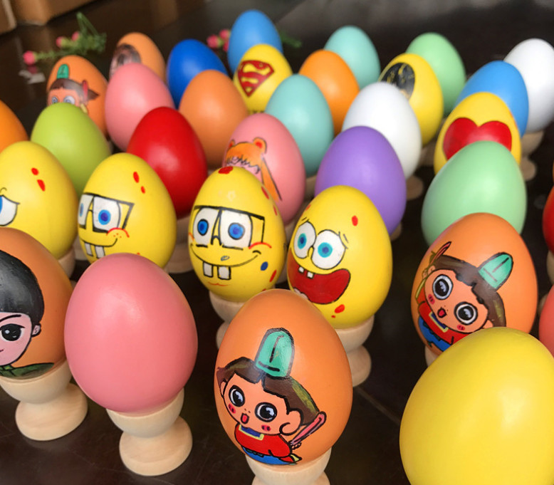 Assorted colors Solid Wooden Easter eggs for kids children DIY Graffiti painging can be with