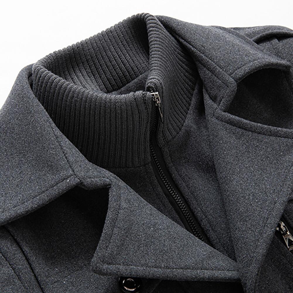 Autumn and Winter New Men&prime;s Double Collar Woolen Warm Plus Size Long Coat Windproof Jacket for Men