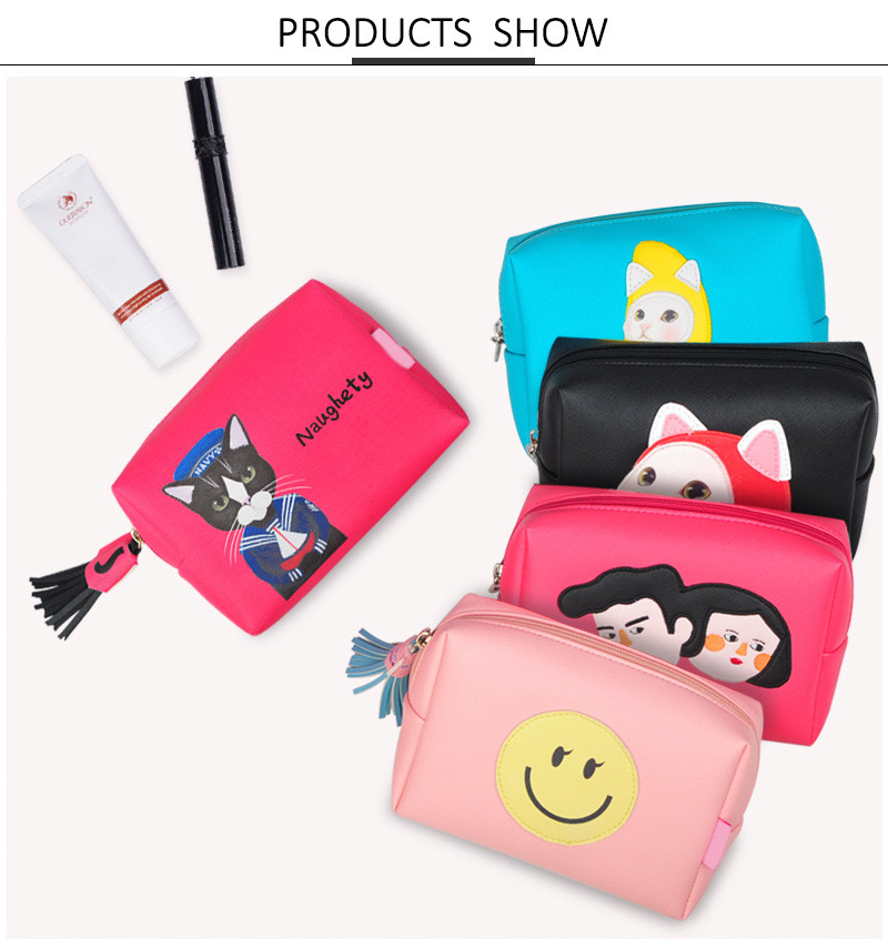 Custom Printed Leather Red Cartoon Travel PU Makeup Bag
