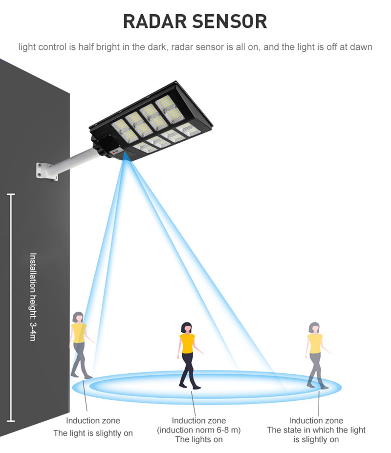 Motion Sensor Streetlight ABS Waterproof IP65 100w 300w Integrated Outdoor Solar Street Light