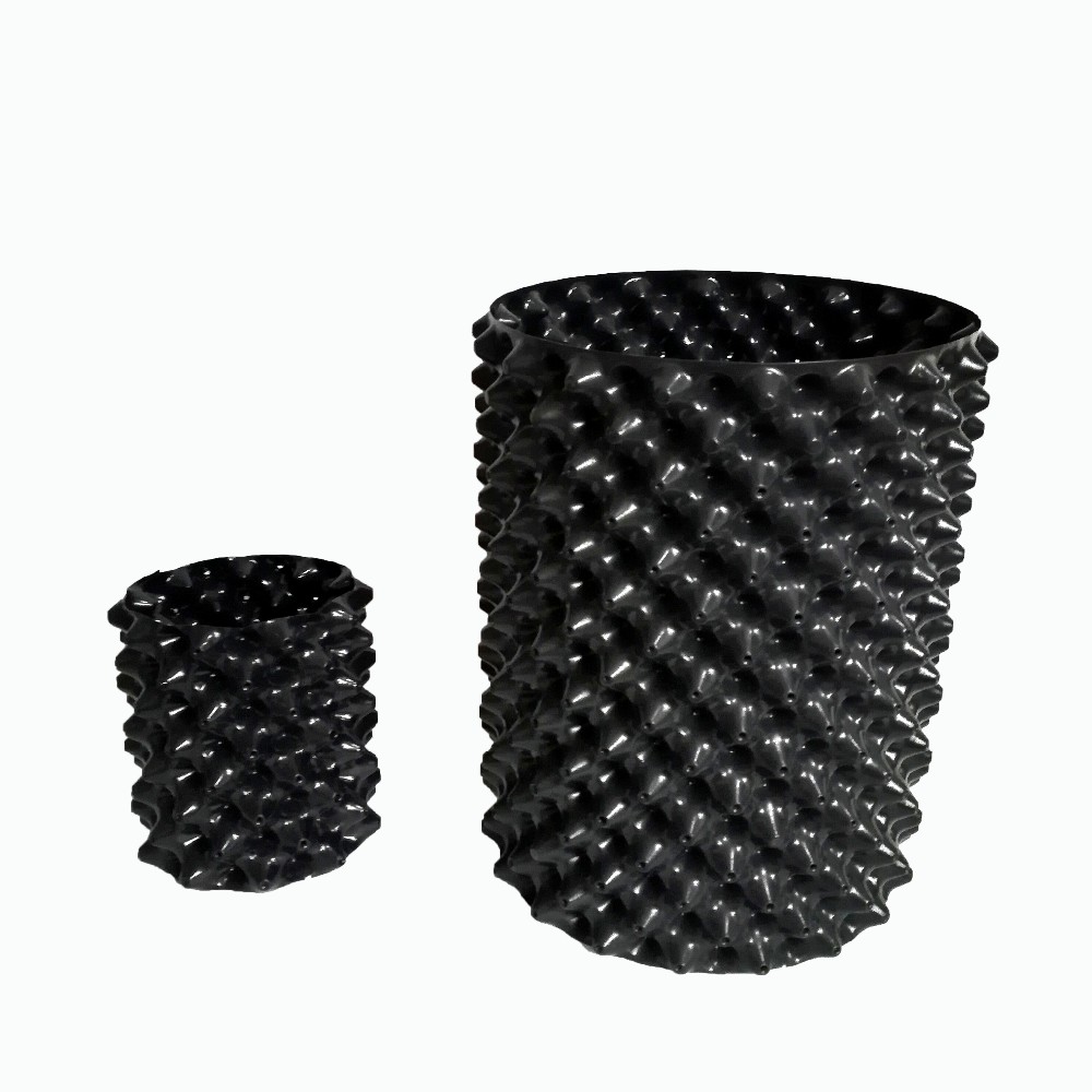 Aeration root pot mall holes in the form of cones throughout the sides of the container