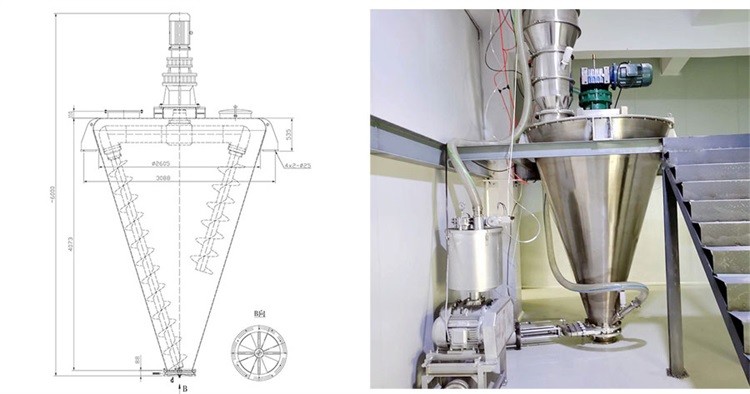 Stainless Steel Double Helix Cone Mixer Non Gravity Vertical Dry Powder Blender