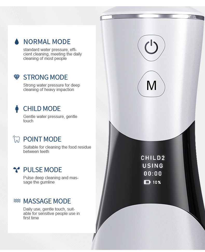 Water Dental Flosser Irrigator Water Jet Cordless Portable Water Multiple IPX7 Oral Irrigator