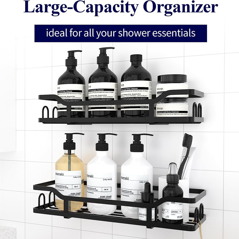 No Drilling Rustproof Stainless Steel Shower Organizer with 8 Hooks for Inside Shower