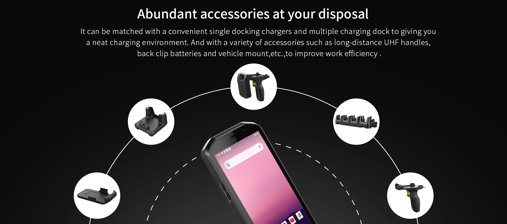 4GB Memory Capacity 5inch Rugged Android PDA with GPS NFC UHF and Back Clip Batteries