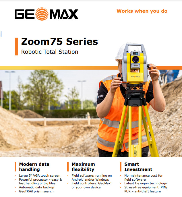 WindowsEC 7.0 Operating System GeoMax Zoom75 Total Station With 1.5 Mm At 1.5 M Instrument Height Plummet Accuracy