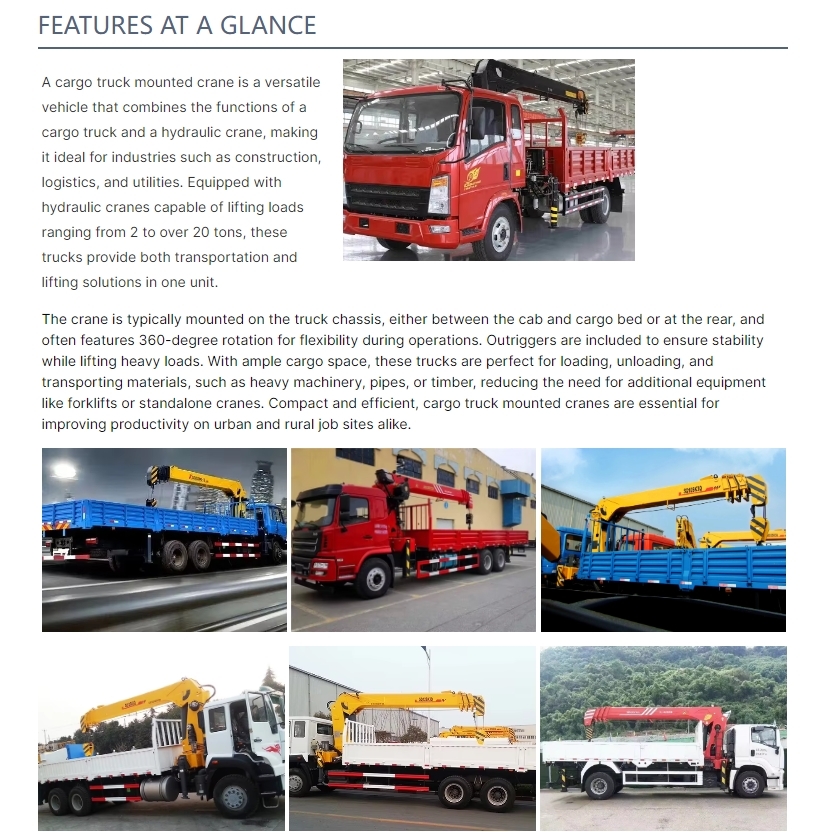 Versatile Cargo Truck Mounted Crane Efficient Lifting And Transport Stability For Construction Logistics Powerful Jib Cranes
