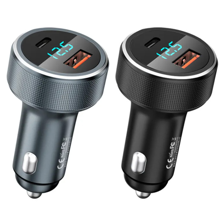 QC PD Fast Charging USB Car Charger Socket Type C With Digital Display 58.5W