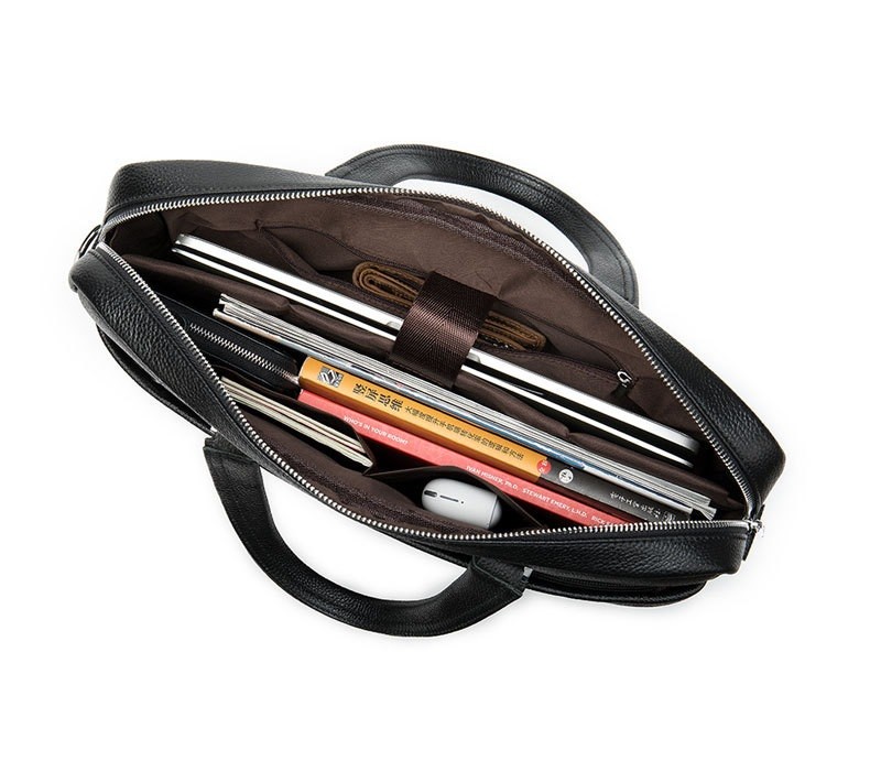 Full Grain Leather Briefcase Attache Laptop Bag Black Unisex Classy BRB03