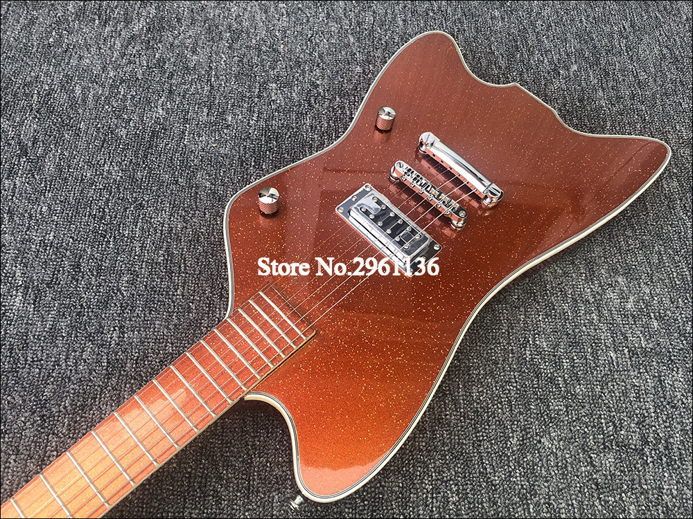 High quality electric guitar with Metallic orange gold dust paint on all parts front and back including fretboard Single