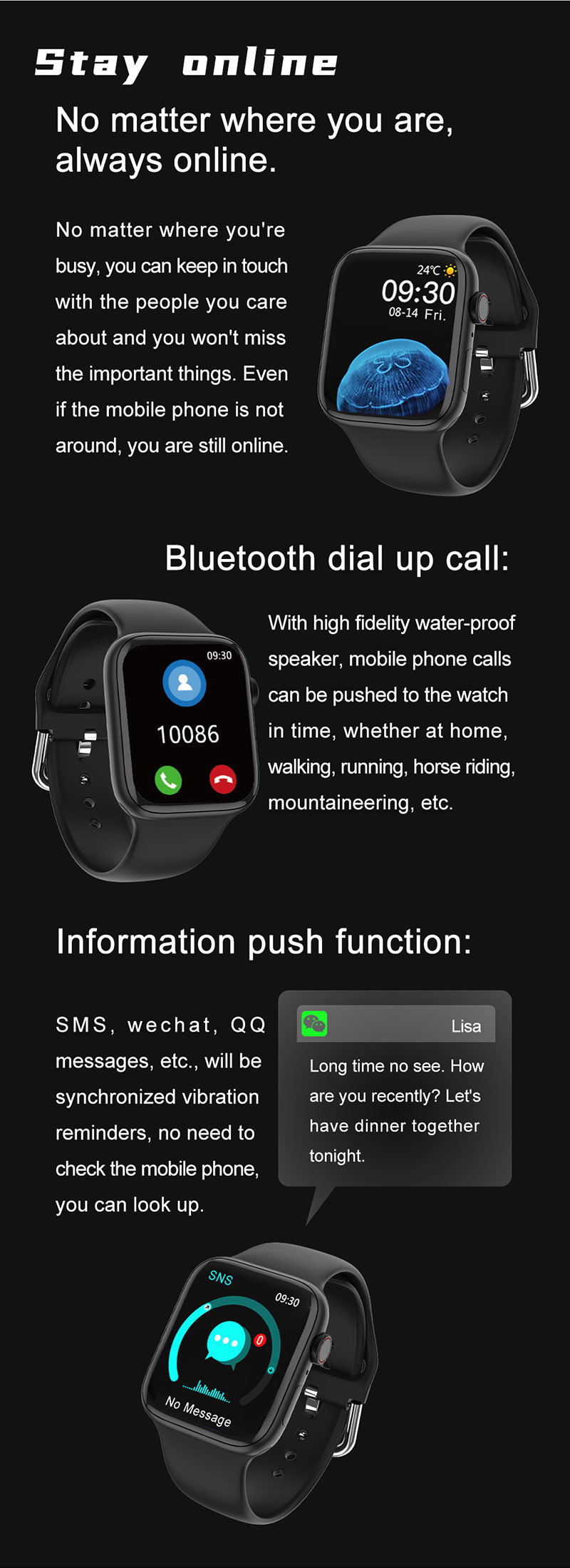 HL75 smart watch IPS Display 320x240 Health Tracking Bracelet Blood Pressure Fitness