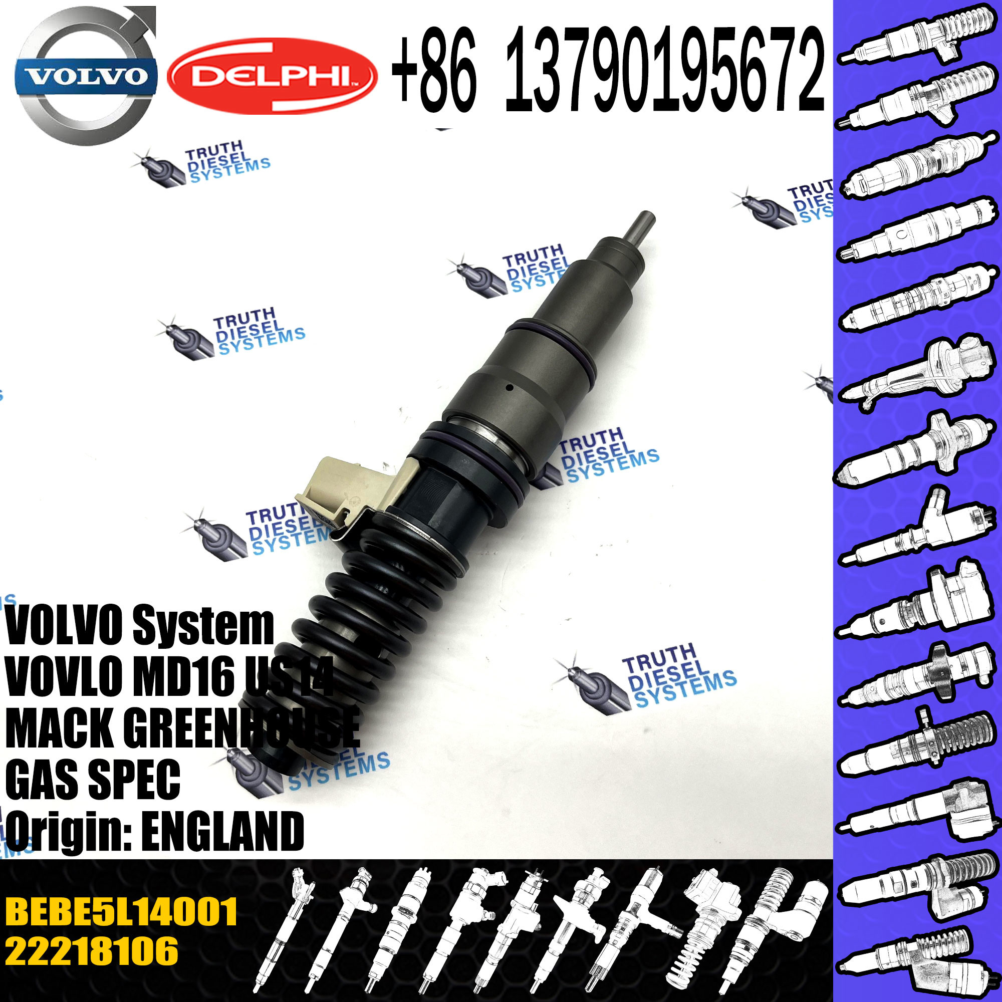 Diesel Fuel Injector 22218106 BEBE5L14001 BEBE5L12001 BEBE5L14101 2271795 E3.5 for VOLV MD16 US14 GREENHOUSE GAS