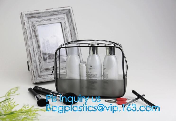 Travel Wash Bag Holder Zipper Pouch Large Hand Bag PVC Makeup Clear Cosmetic Bag, zipper transparent plastic pvc makeup