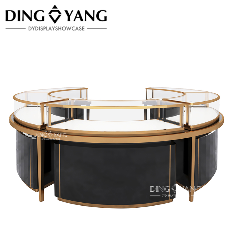 Manufacturer Supplier, Round Center Island Fashion Custom Made Jewellery Display Cabinet, Glass Top Jewelry Showcases