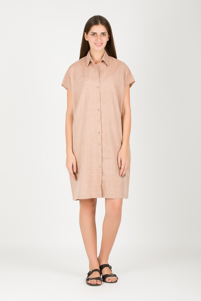 Summer women's fashion oversized cotton shirt dress in beige