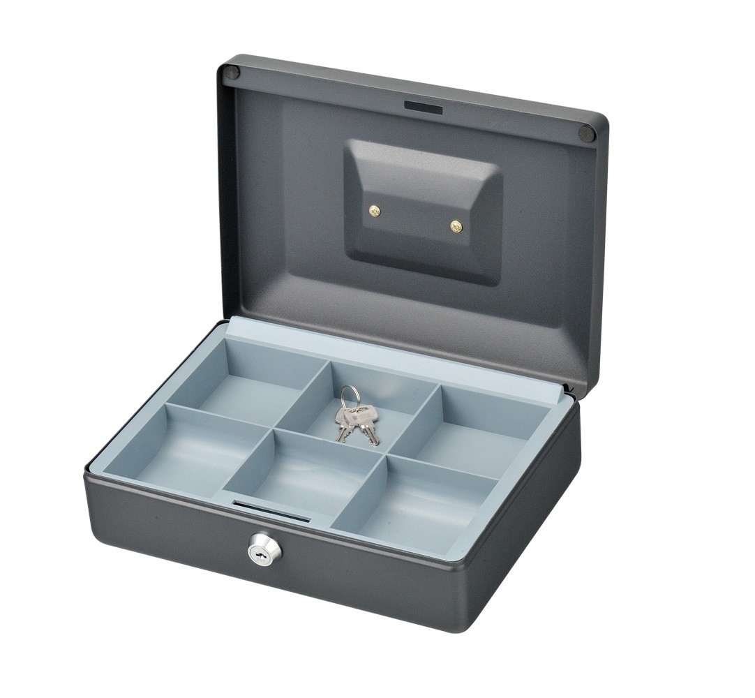 Wear Resistant 6 Compartment 10 Inch Cash Box Coin Storage Money Safe With Key Lock