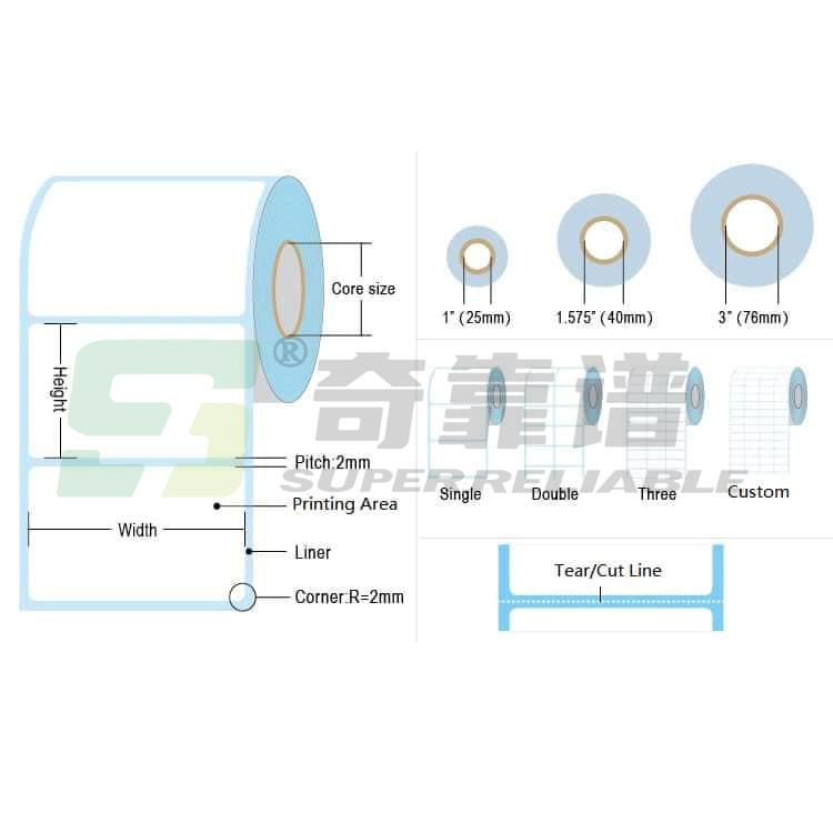 Adhesive Thermal Labels thermal scale labels barcode labels with blue glassine liner