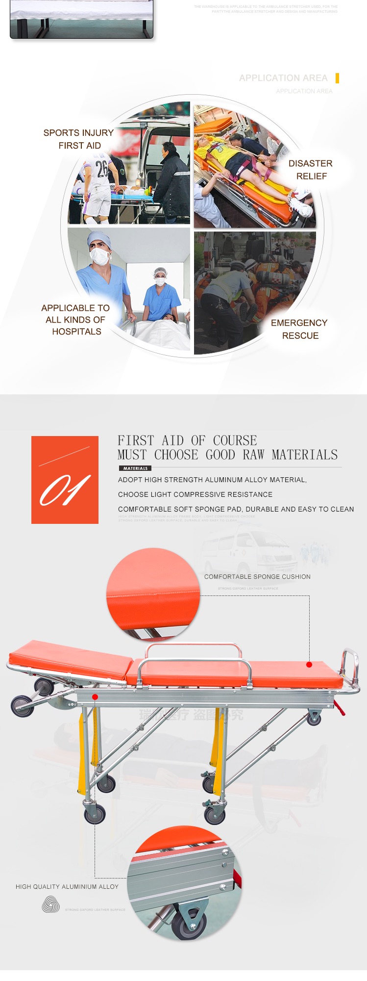 Durable Ambulance Folding Stretcher Aluminum Alloy Double Fold Stretcher
