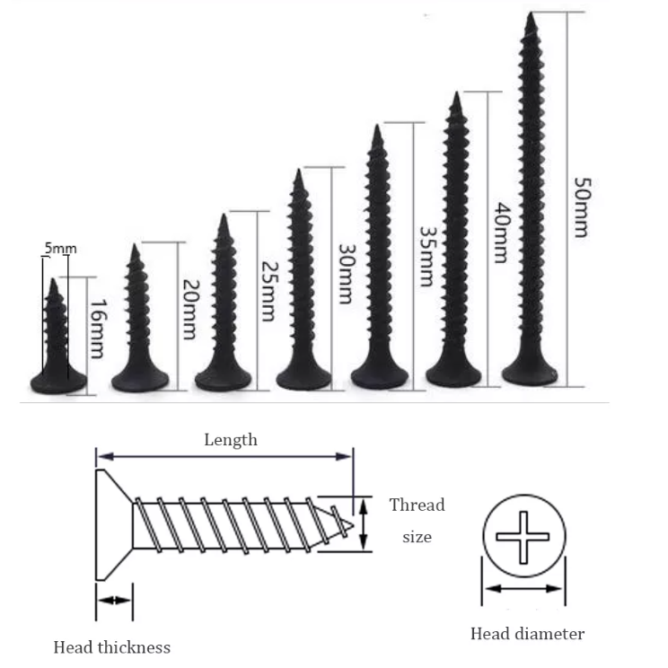 Black Gray Phosphated Bugle Head Gypsum Board Screw Coarse Thread Tornillos Drywall Screw For Drywall