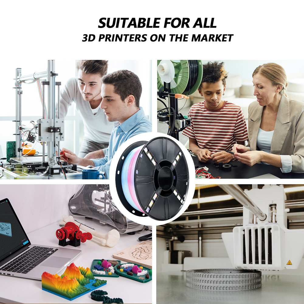 PLA +Filament 1.75mm +/- 0.02 mm, 1KG Macaron Rainbow Silk PLA+ 3D Printer Filament Color Changing Rainbow Multicolor