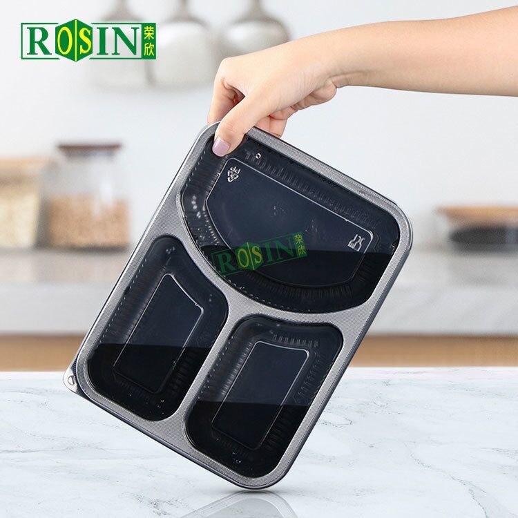 Thickened Plastic PP 3 Compartment Lunch Containers Transportation With Lid