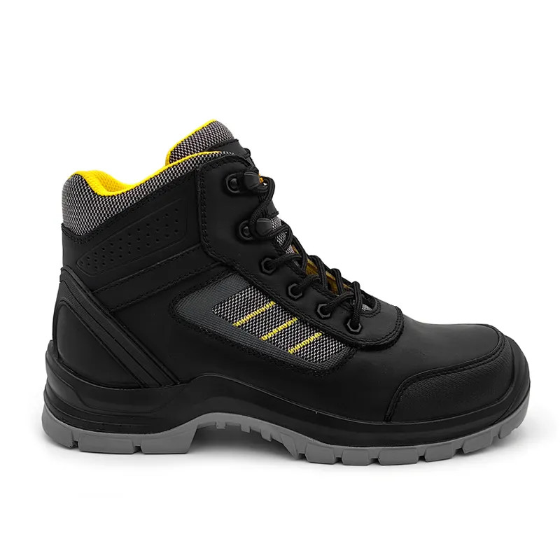 Mens Genuine Leather Boots Black Heavy Duty Safety Boots Slip Resistant