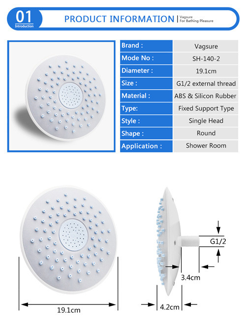 Light ABS Ceiling Mounted Shower Head , High Pressure Round Shower Head 19CM Diameter