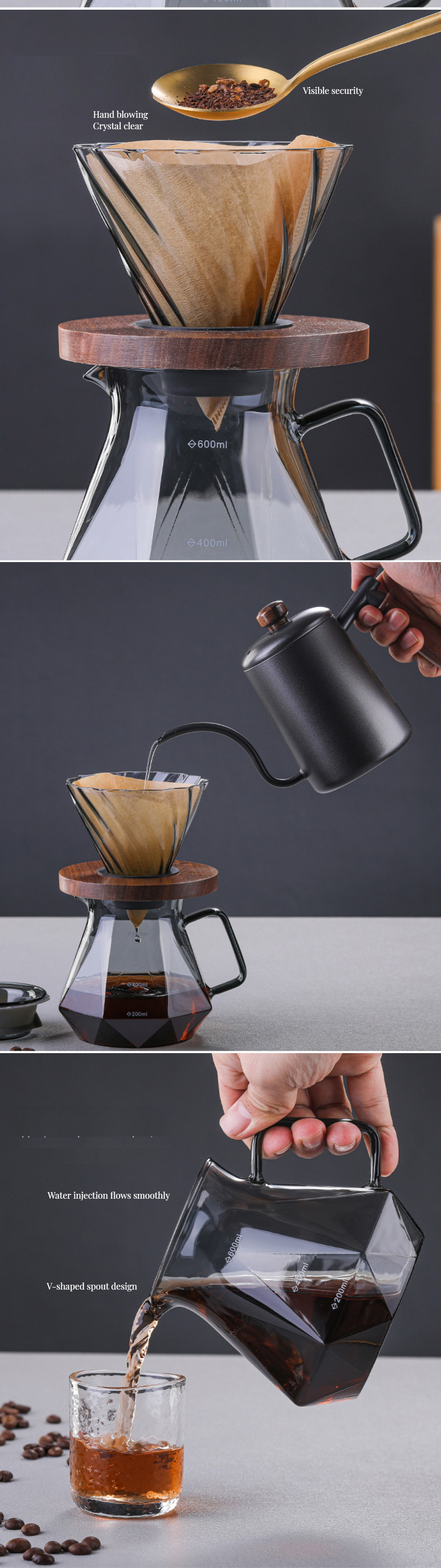 Metal Type Borosilicate Glass Espresso Coffee Server for Eco-friendly Heat-Resistant