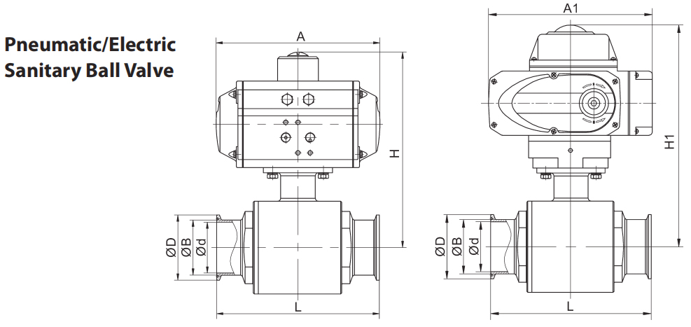 Sanitary Stainless Steel Tri Clamp Ball Valve With Pneumatic Actuator