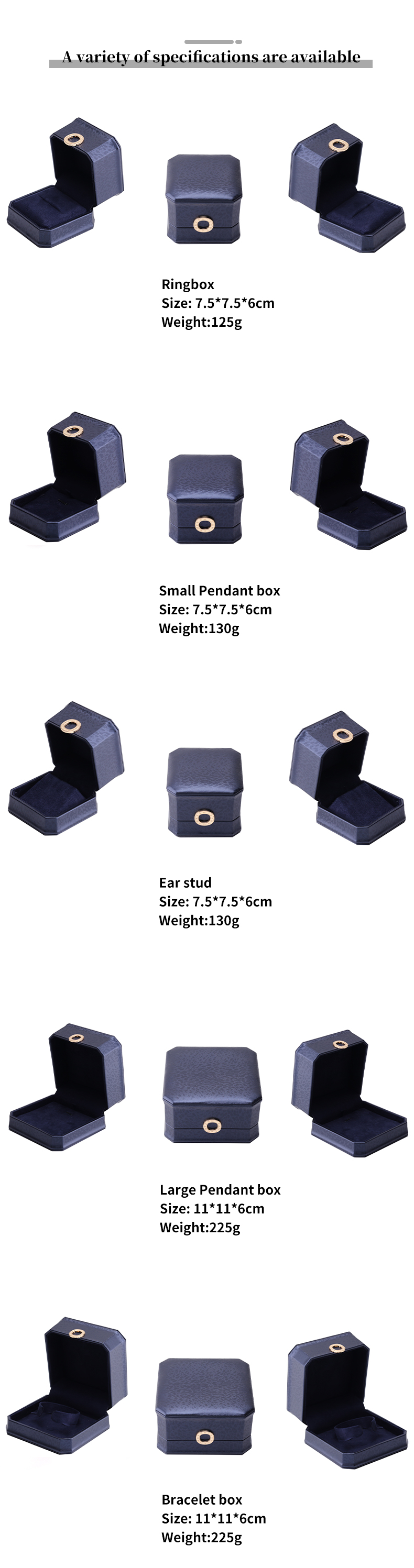 11*11*6cm Leather Jewelry Box Hanhong Square Necklace Ring Box with Metal Blue Luxury