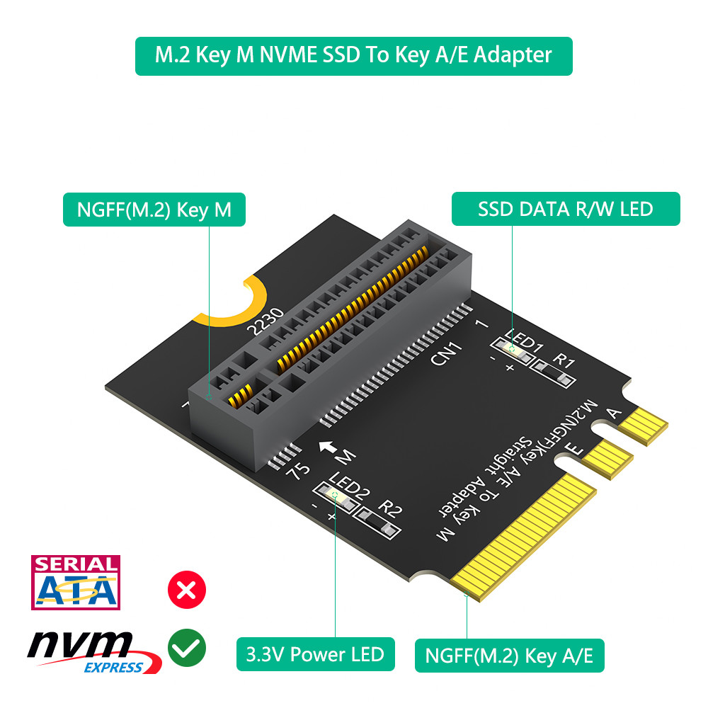 NGFF (M.2) Key-M Nvme SSD To NGFF (M.2) Key A / E Adapter Enhance Your System