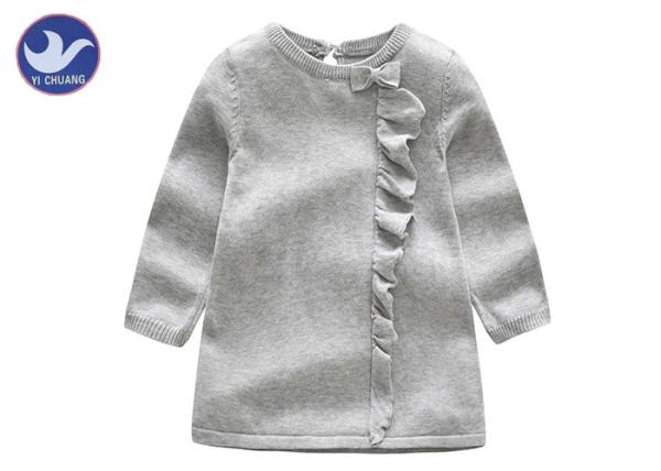 Butterfly Knot Ruffle Edges Kids Sweater Dress , Little Girl Long Sleeve Dresses