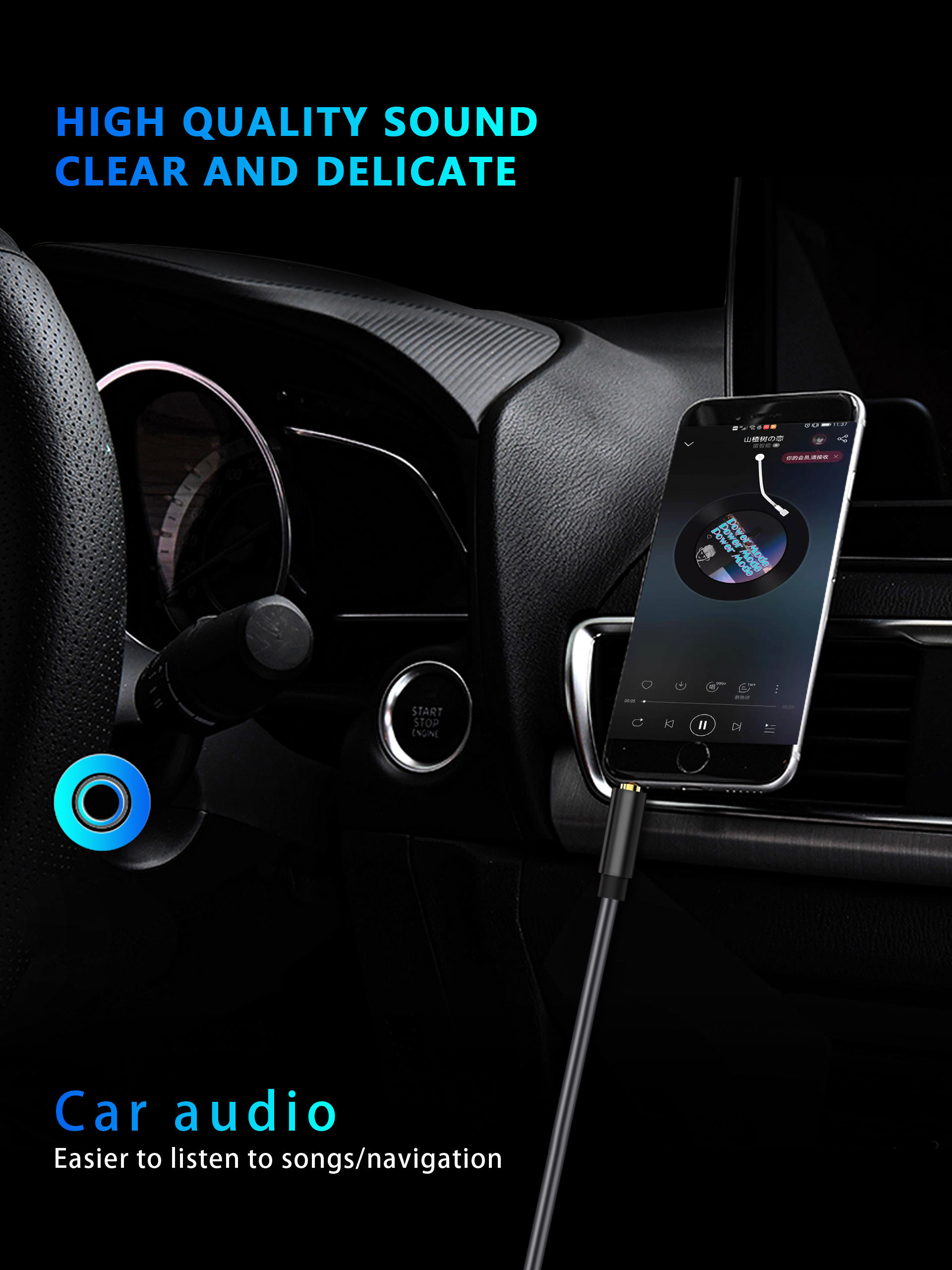 Smartphones 3.5mm To 2RCA Audio And Video Cable 24k Gold Plated