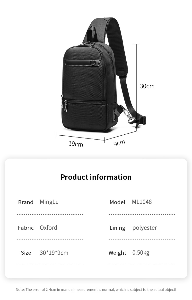 OEM ODM Lightweight Waterproof Crossbody Bag Mens Sling Backpack With Usb Port