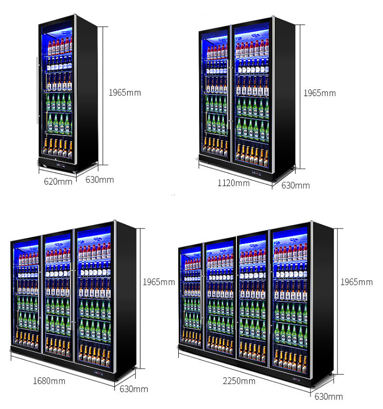 220V-240V Vertical Display Fridge , Multicolor LED Upright Glass Door Chiller