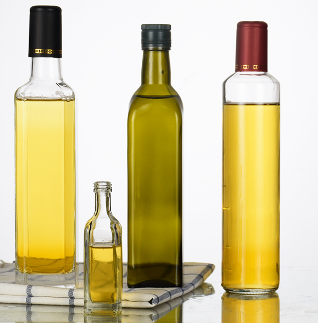 Clear Round Glass Olive Oil Bottle for Cooking Matte Surface Handling 100ml 200ml 300ml