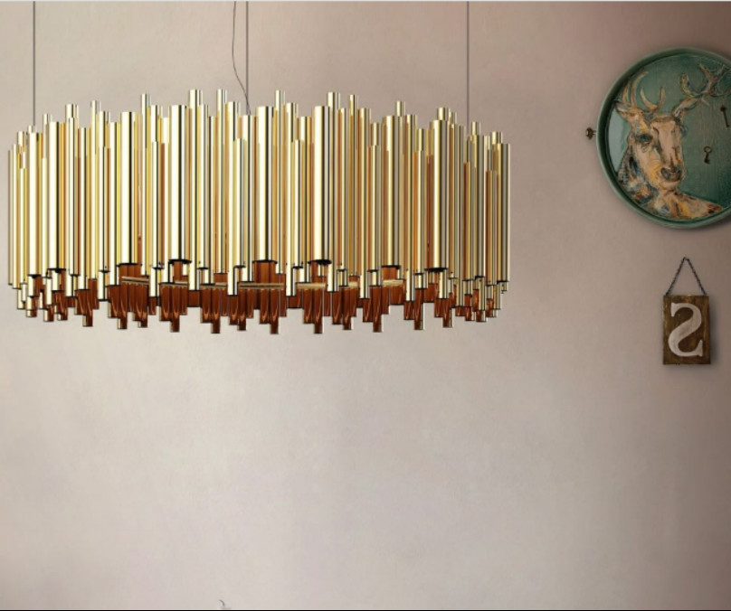 Copper Body Material Pendant Chandelier Lights Dramatic Pipe Design