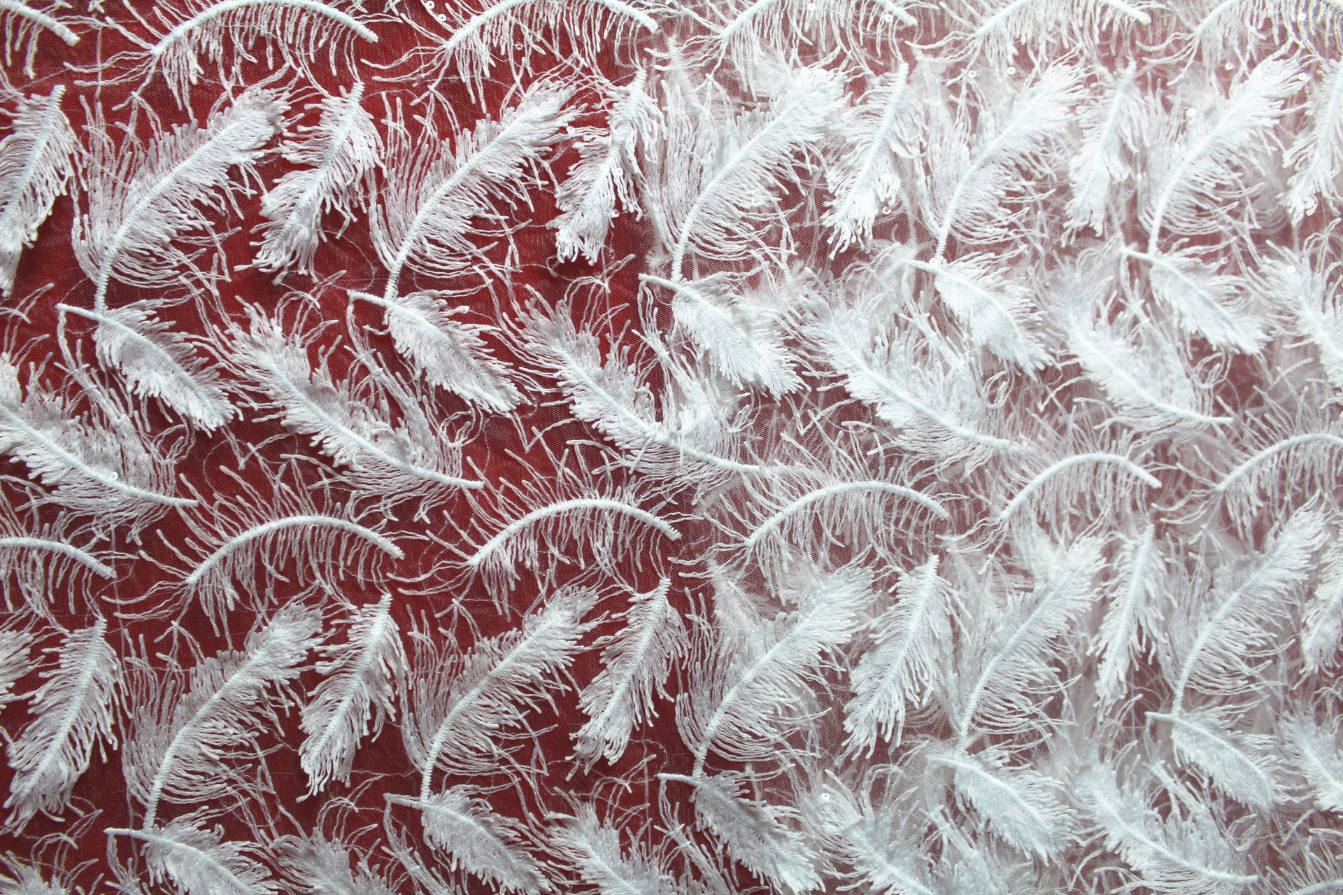 2017 Hot Sale Garment Accessories White Fether Embroidery Lace Fabric With Sequin