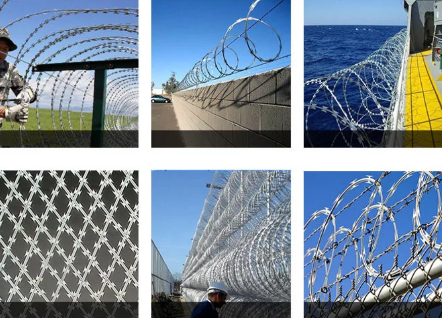 Flat Razor Galvanized Barbed Wire Razor Fence Roll PVC Coated 26mm~100mm Barb Distance