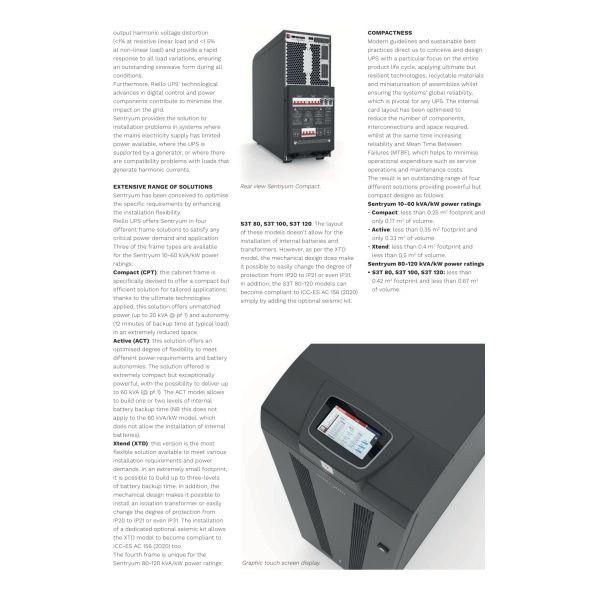 Riello Tower UPS Sentryum Series 10-120KVA 380V 3:3/3:1 Online UPS for Small Data Centre and Medical Industry