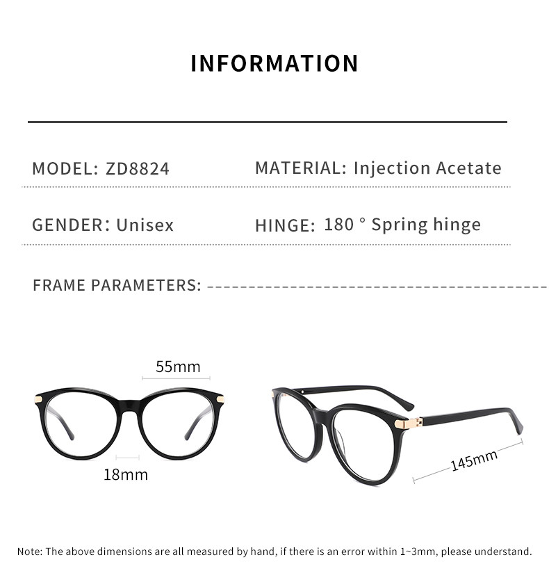 Eco Friendly Round Acetate Glasses Classic Retro Clear Lens Eyeglasses Frame 55mm