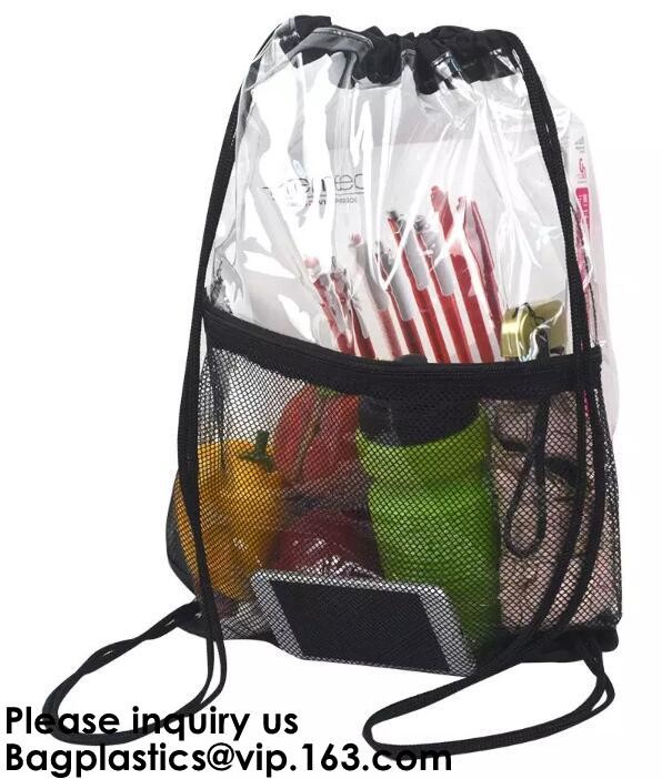 Transparent PVC Drawstring Bag With Colorful Rope,Clear PVC drawstring bag with gold string,Pvc Strips Printing Gift Pac
