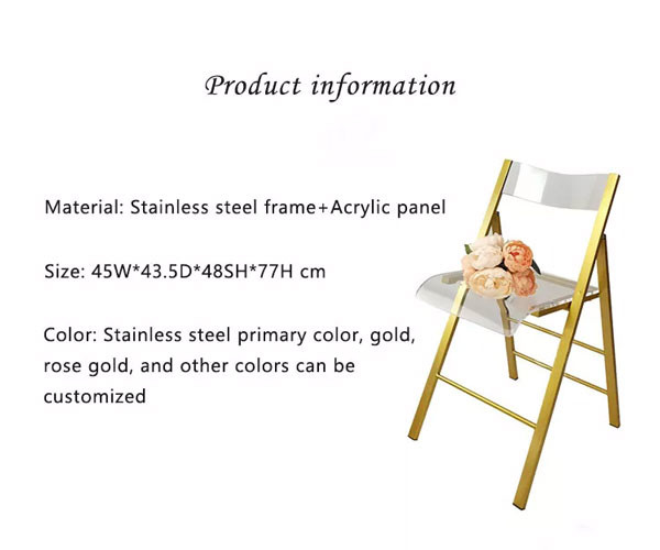 Gold Stainless Steel Frame Transparent Acrylic Chair Folding Wedding Chair For Hotel