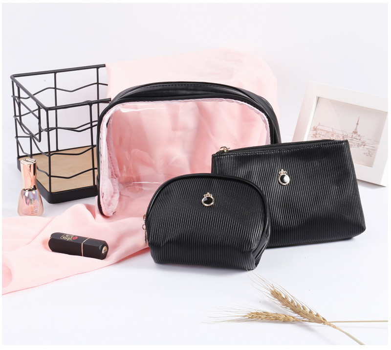 Custom Clear PVC Travel Zipper Wash Cosmetics Bags Set 3 Pieces