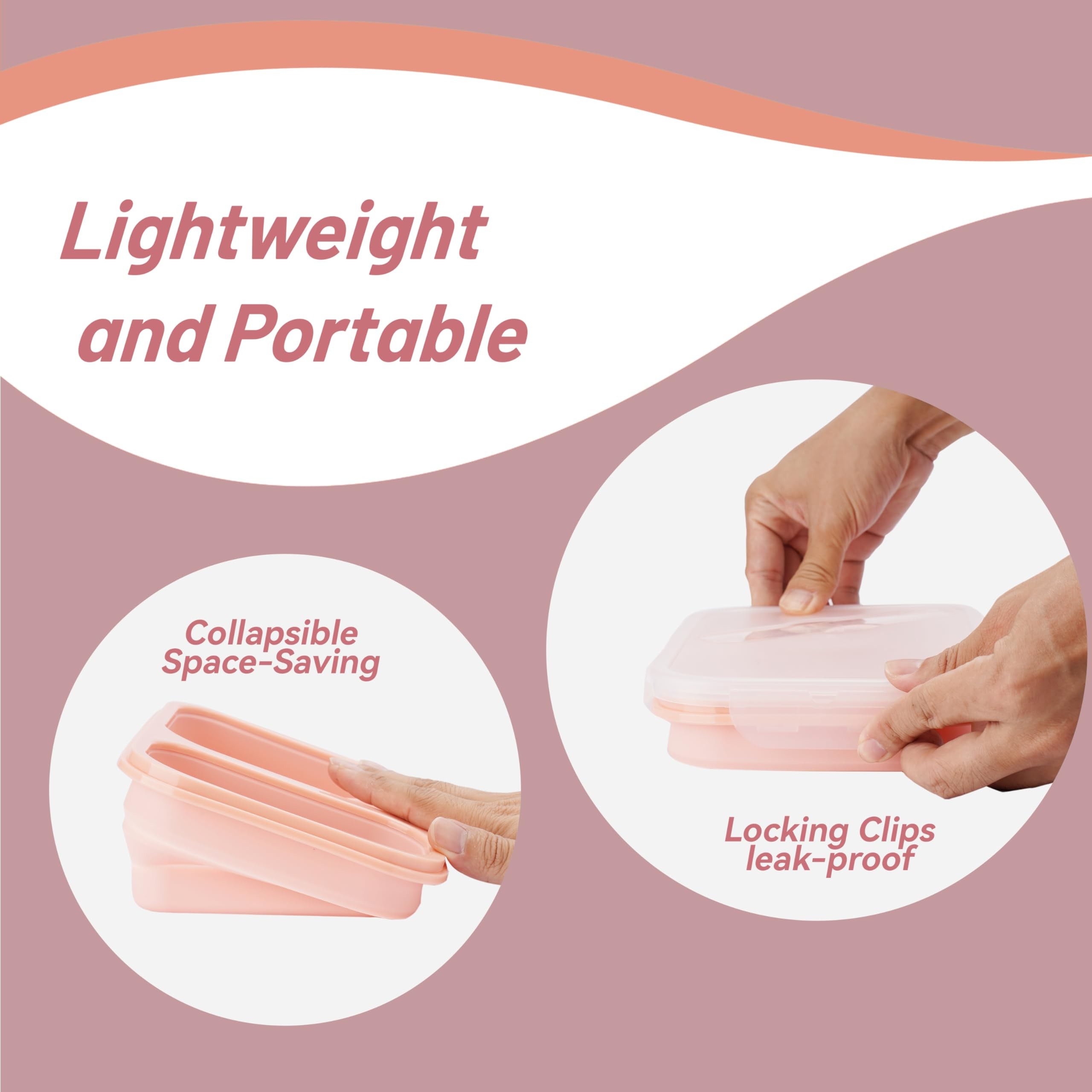 2 Compartments Collapsible Lunch Containers With Lid Lunchbox With Utensils Foldable Silicone Bento For Adults BPA Free