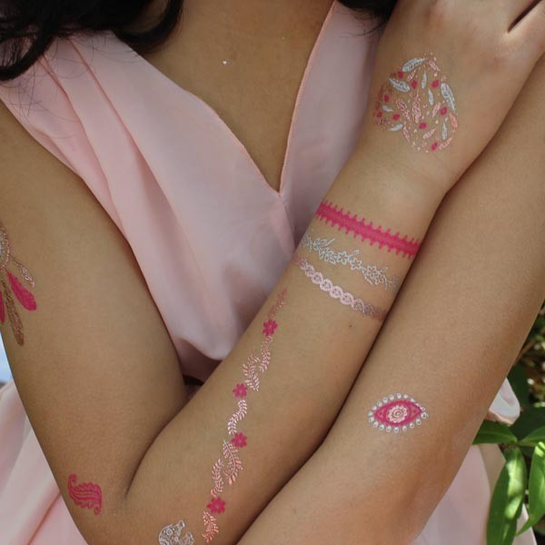 Hot Sale Gold Silver Foil Jewelry Bracelet Necklace Custom Body Temporary Fake Gold Tattoo