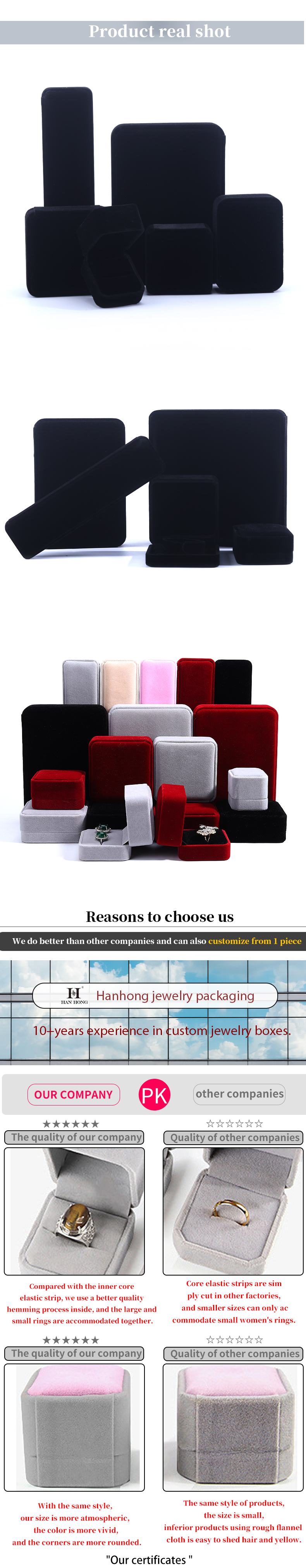 Handmade Black Velvet Ring Jewelry Box for Necklace Stud Earrings Bracelet Custom