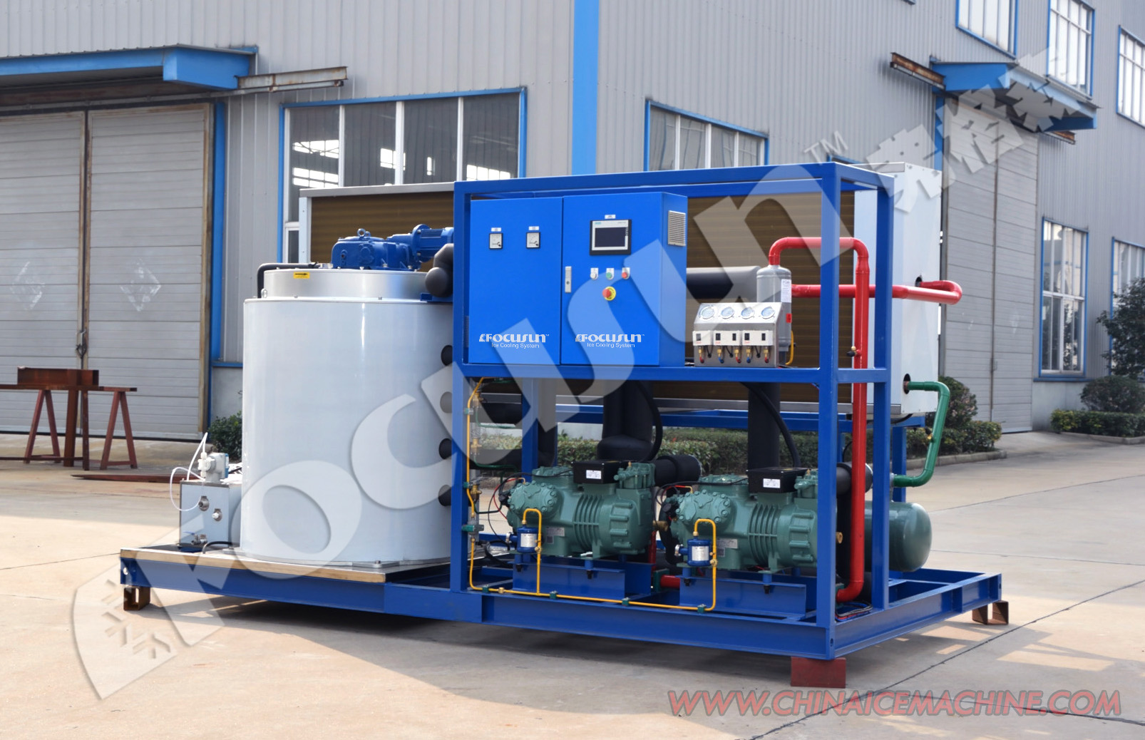 Focusun 10 000kg Flake Ice Making Machine 5tons Storage Room Ice Size 1.5mm-2.2mm