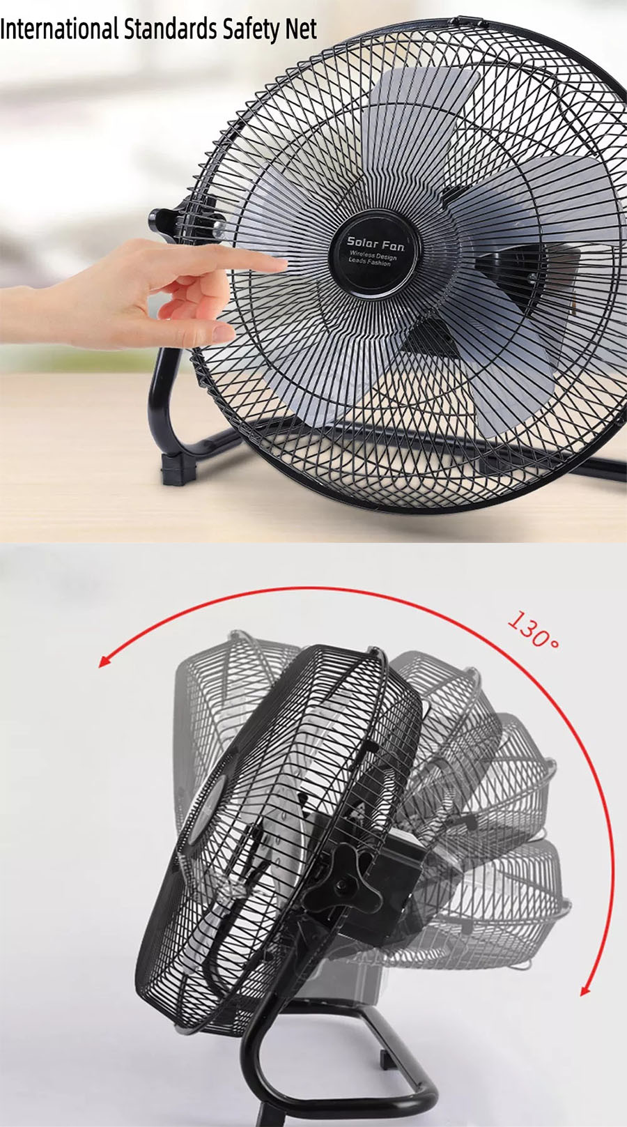 12Inch Portable Wireless Solar Rechargeable Table Fan Panel Powered Dual Input For Household